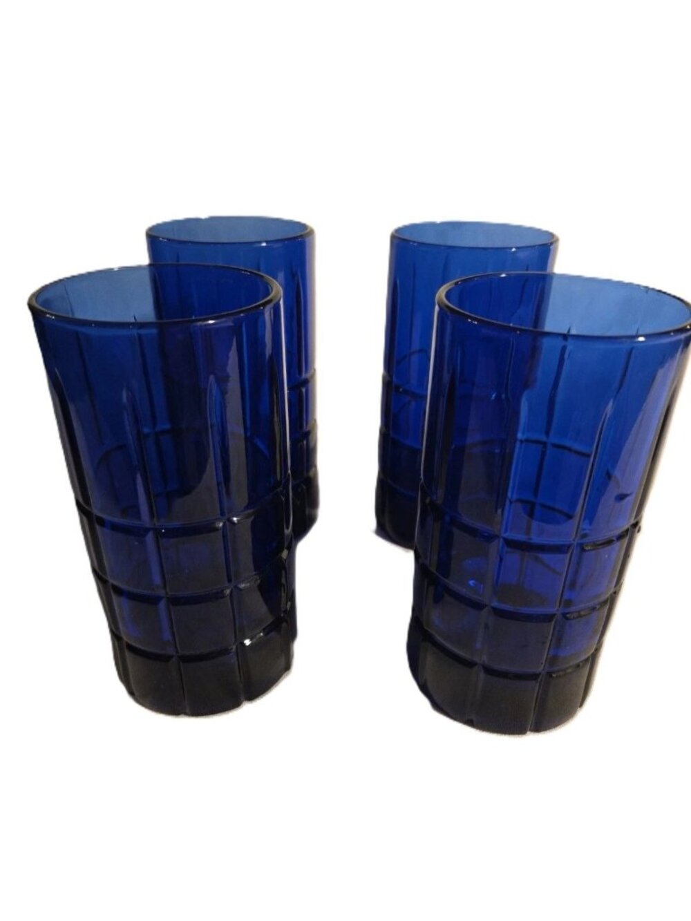 Vtg Cobalt Blue Drinking Glasses Anchor Hocking Textured Design